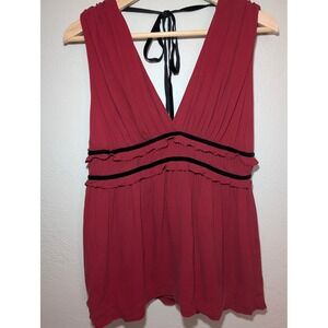 Robert Rodriguez Silk Babydoll Top Womens S Burgundy Red Excellent Velvet Trim